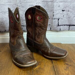 Ariat kids size 1 brown leather square toe cowboy boots